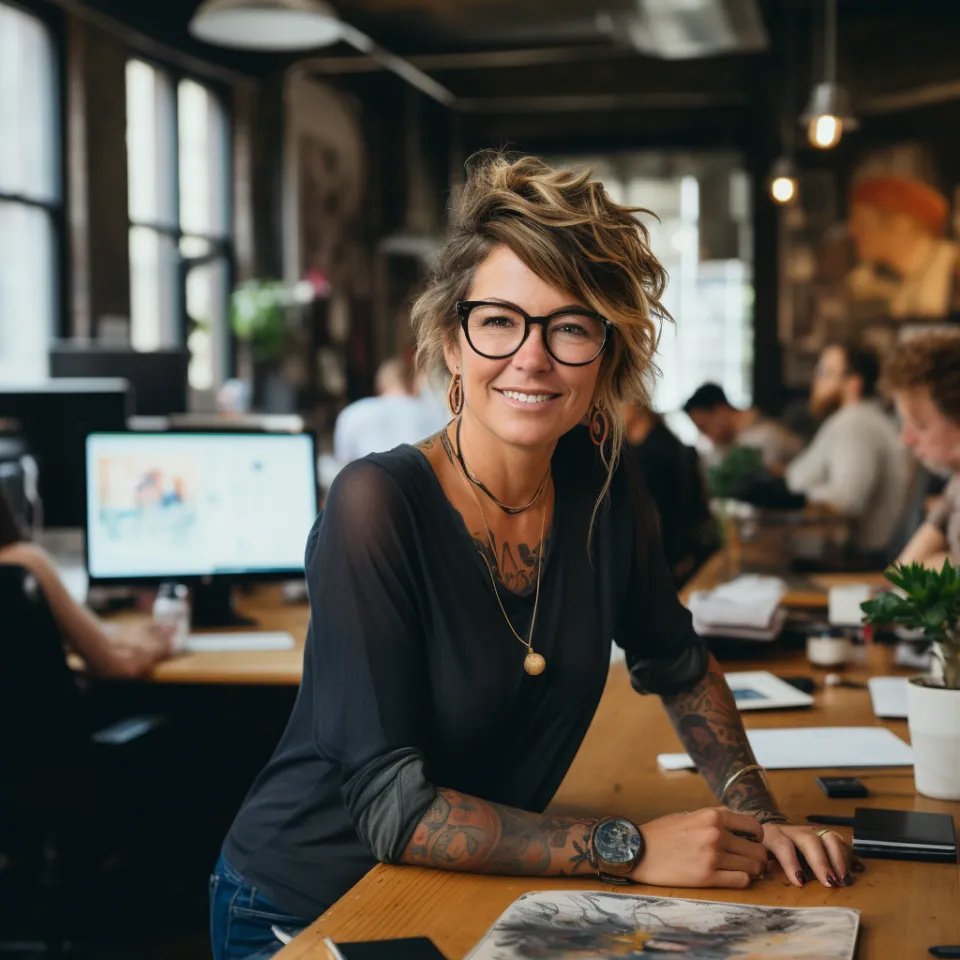 Frau mit Brille im Team