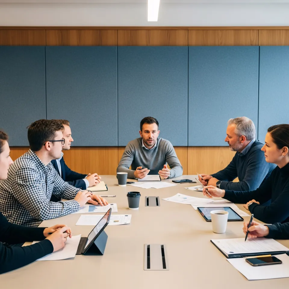 Team bei Strategieplanung zusammenarbeitend